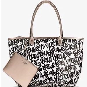 Victoria's Secret Duo graffiti logo tote bag